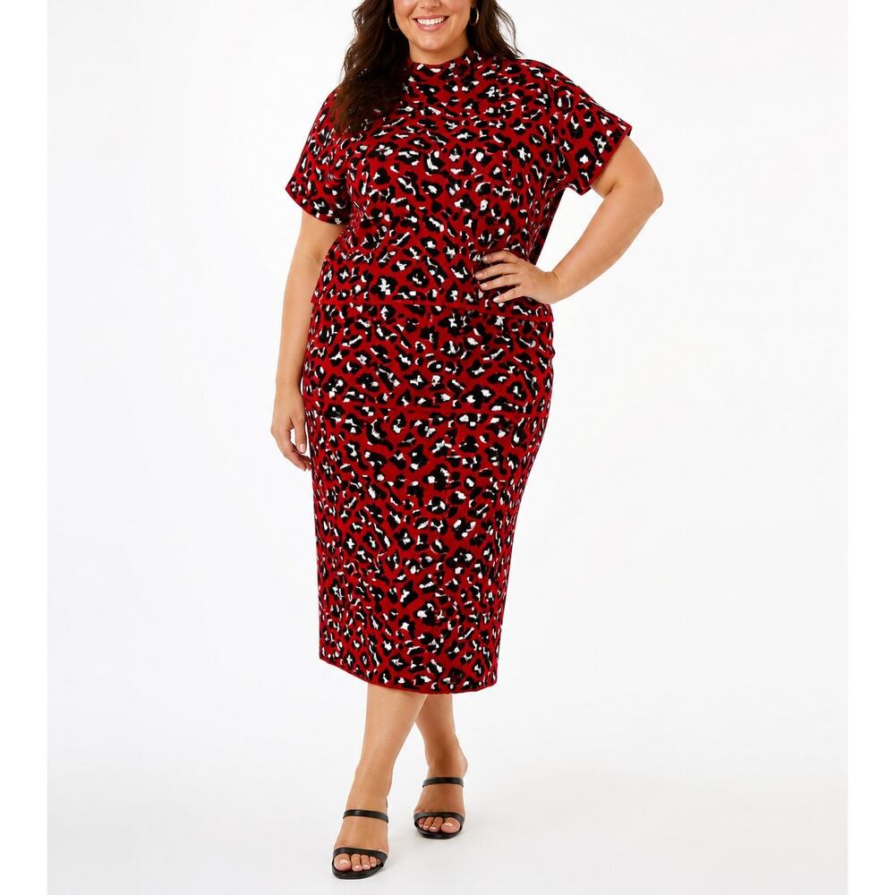 Eloquii Leopard Print 2Pc Set Top 22/24 Skirt 26/28 RedBlack Coordinating Womens